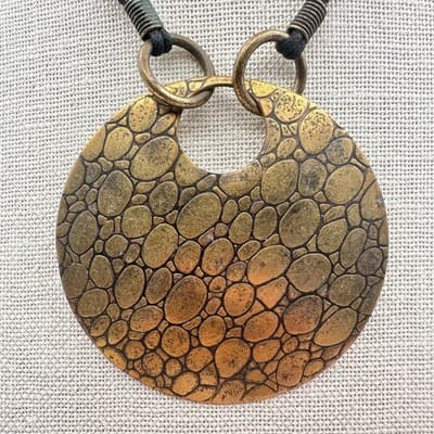 Vintage 90s Multi-strand Cord Gold Tone Large Disc Pendant Necklace Jewelry Bib - Thumbnail 2