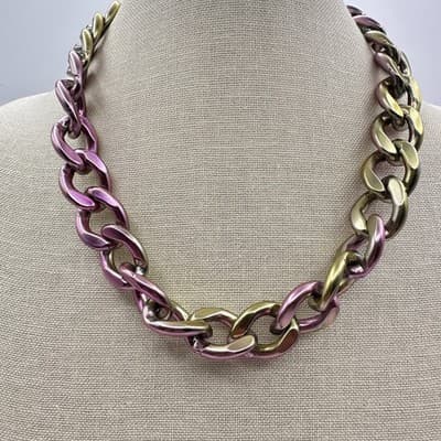 Vintage Y2K Chunky Pink & Gold Curb Chain Necklace Women s Classic Jewelry Y2K - Thumbnail 2