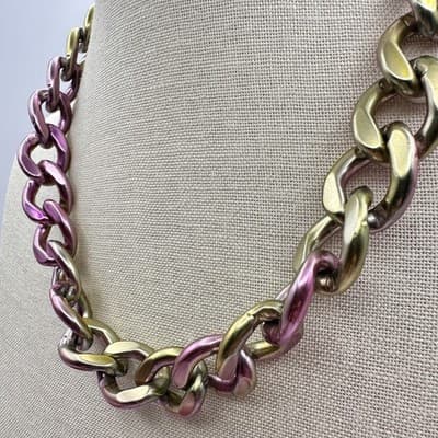 Vintage Y2K Chunky Pink & Gold Curb Chain Necklace Women s Classic Jewelry Y2K - Thumbnail 7