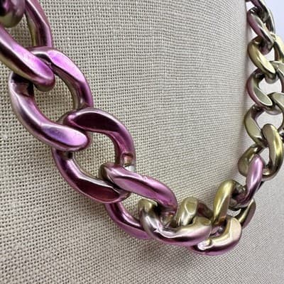 Vintage Y2K Chunky Pink & Gold Curb Chain Necklace Women s Classic Jewelry Y2K - Thumbnail 3