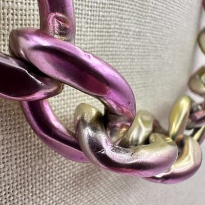 Vintage Y2K Chunky Pink & Gold Curb Chain Necklace Women s Classic Jewelry Y2K - Thumbnail 5