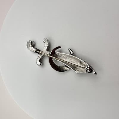 Vintage 70s Scimitar C.V.S.C. 76 Sword Brooch Pin Silver Tone Classic Jewelry - Thumbnail 6