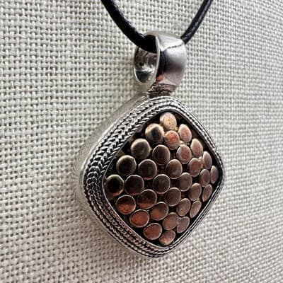 Vintage 90s Silver Tone Dotted Square Pendant Necklace Boho Women's Jewelry Y2K - Thumbnail 4