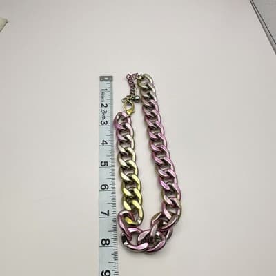 Vintage Y2K Chunky Pink & Gold Curb Chain Necklace Women s Classic Jewelry Y2K - Thumbnail 9