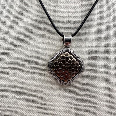 Vintage 90s Silver Tone Dotted Square Pendant Necklace Boho Women's Jewelry Y2K - Thumbnail 3