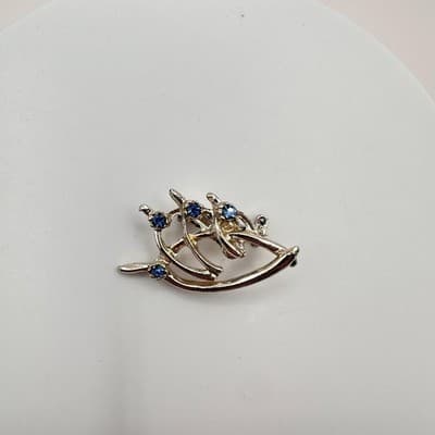 Vintage 90s Silver Tone Blue Rhinestone Abstract Spray Brooch Pin Jewelry Y2K - Thumbnail 3