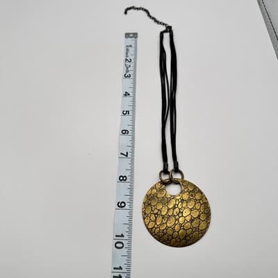Vintage 90s Multi-strand Cord Gold Tone Large Disc Pendant Necklace Jewelry Bib - Thumbnail 9