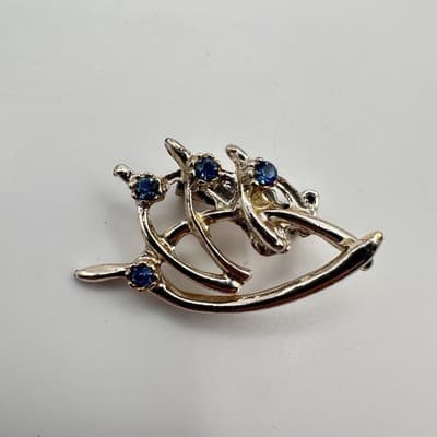 Vintage 90s Silver Tone Blue Rhinestone Abstract Spray Brooch Pin Jewelry Y2K - Thumbnail 4