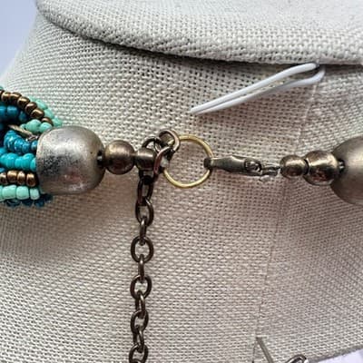 Vintage 80s Multi-Strand Teal Turquoise Seed Bead Braided Statement Necklace Y2K - Thumbnail 9