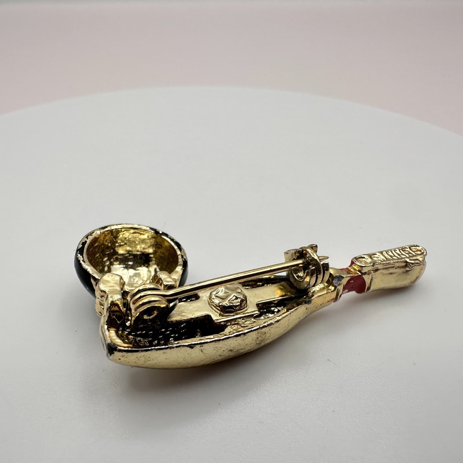 Vintage 90s Gerry’s Gold Tone Bowling Ball Black Brooch Pin Red Rhinestone Retro - Thumbnail 8