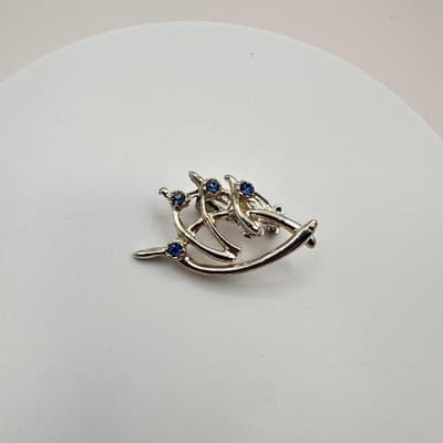 Vintage 90s Silver Tone Blue Rhinestone Abstract Spray Brooch Pin Jewelry Y2K - Thumbnail 2