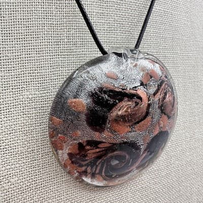 Vintage 90s Art Resin Pendant Necklace Braided faux Leather Women's Jewelry Bib - Thumbnail 4