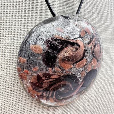 Vintage 90s Art Resin Pendant Necklace Braided faux Leather Women's Jewelry Bib - Thumbnail 5