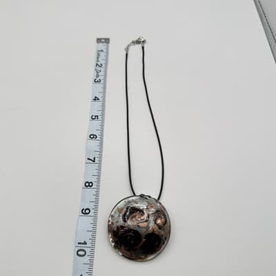Vintage 90s Art Resin Pendant Necklace Braided faux Leather Women's Jewelry Bib - Thumbnail 8