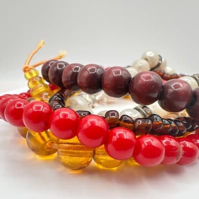 Vintage 90s Wood Pearl Glass Beaded Bracelets Set Boho Classic Fashion Jewelry - Thumbnail 3