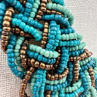 Vintage 80s Multi-Strand Teal Turquoise Seed Bead Braided Statement Necklace Y2K - Thumbnail 5