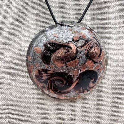 Vintage 90s Art Resin Pendant Necklace Braided faux Leather Women's Jewelry Bib - Thumbnail 2