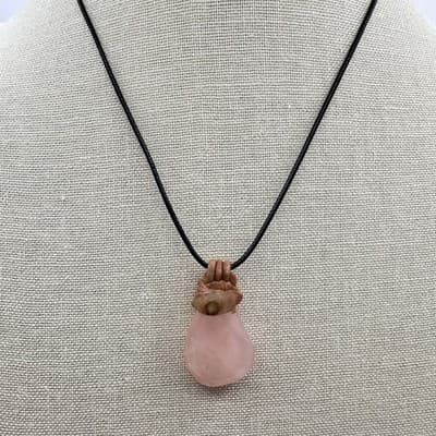 Vintage 90s Pink Rose Quartz Teardrop Raw Stone Pendant Necklace Jewelry Bib Y2K - Thumbnail 5