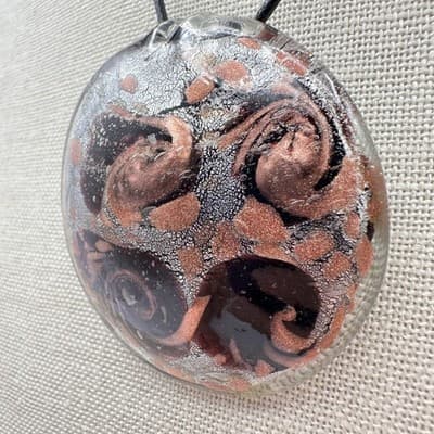 Vintage 90s Art Resin Pendant Necklace Braided faux Leather Women's Jewelry Bib - Thumbnail 6