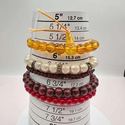 Vintage 90s Wood Pearl Glass Beaded Bracelets Set Boho Classic Fashion Jewelry - Thumbnail 8