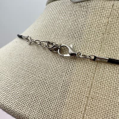 Vintage Y2K Black Cord Clear Crystal Bead Barrel Necklace Two-Tone Jewelry Bib - Thumbnail 9