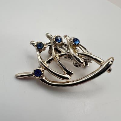 Vintage 90s Silver Tone Blue Rhinestone Abstract Spray Brooch Pin Jewelry Y2K - Thumbnail 5