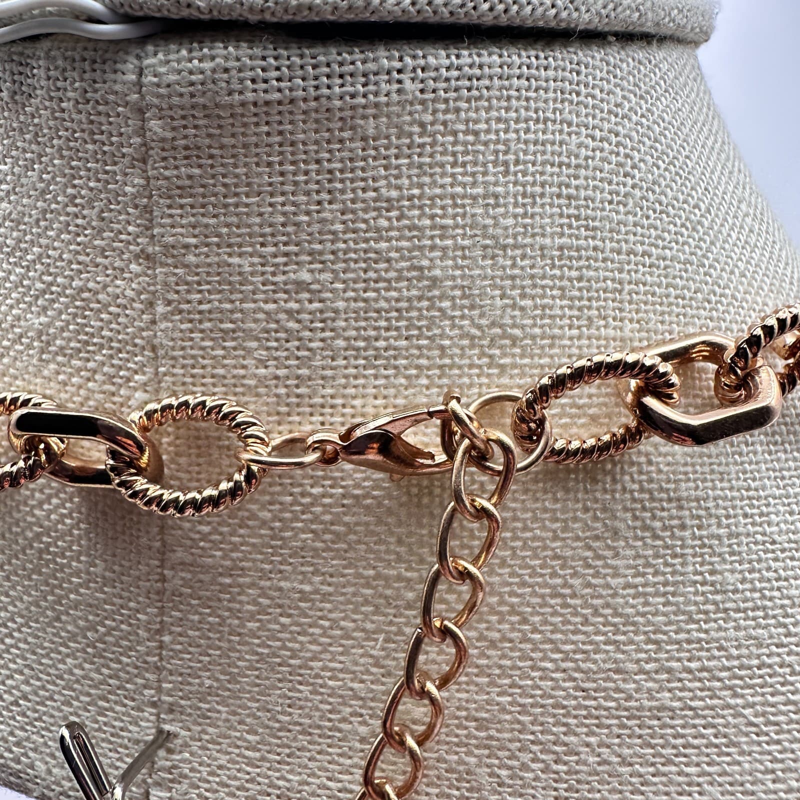 Vintage Y2K Rose Gold Tone Mixed Link Chain Smooth & Twisted Textured Necklace - Thumbnail 7
