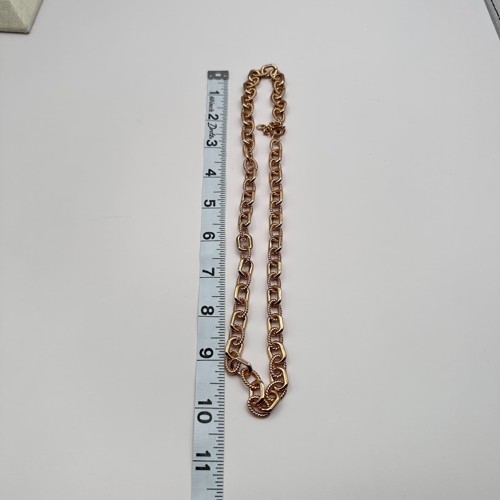 Vintage Y2K Rose Gold Tone Mixed Link Chain Smooth & Twisted Textured Necklace - Thumbnail 8