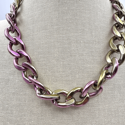 Vintage Y2K Chunky Pink & Gold Curb Chain Necklace Women s Classic Jewelry Y2K
