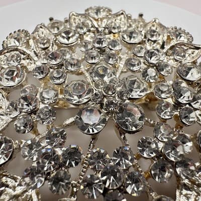 Vintage 80s Clear Glass Starburst Floral Brooch Silver Tone Statement Jewelry - Thumbnail 6