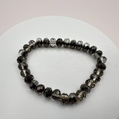 Vintage 90s Gray Smoke Glass Beaded Stretch Bracelet Boho Chic Fashion Jewelry - Thumbnail 6