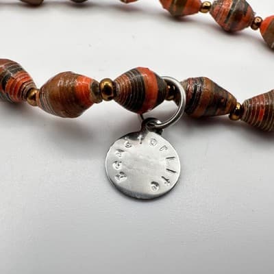 Vintage Y2K Bead for Life Charm Upcycled Paper Chunky Bracelet Boho Jewelry - Thumbnail 4