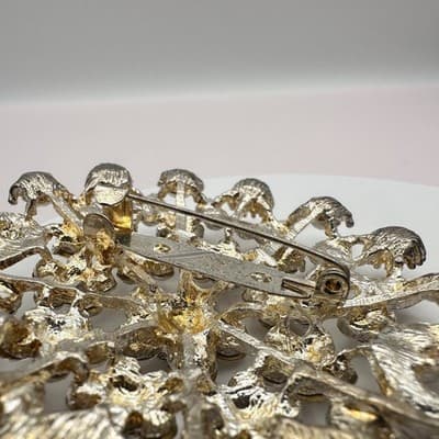 Vintage 80s Clear Glass Starburst Floral Brooch Silver Tone Statement Jewelry - Thumbnail 12