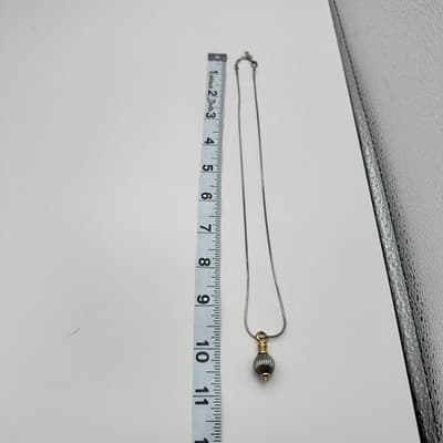 Vintage Y2K Gold/Silver Tone Snake Chain Ribbed Ball Pendant Necklace Jewelry - Thumbnail 9