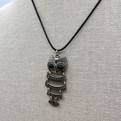 Vintage Y2K Silver Tone Articulated Owl Black Eyes Pendant Necklace Jewelry 90s - Thumbnail 7