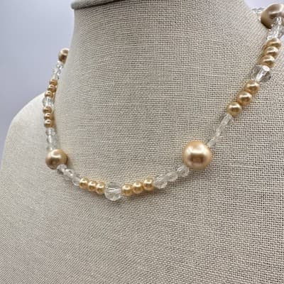 Vintage 90s Y2K Faux Pearl Glass Beaded Chunky Necklace Retro Women's Jewelry - Thumbnail 5