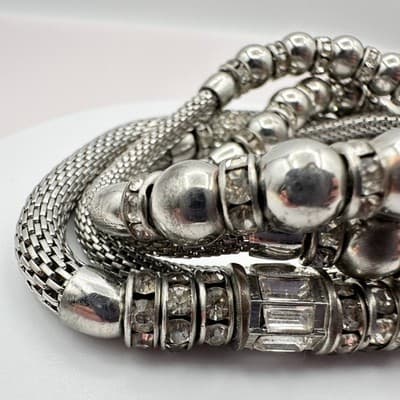 Vintage Y2K Rhinestone Silver Tone Beaded Mesh Chain Wrap Bracelet Jewelry Y2K - Thumbnail 4