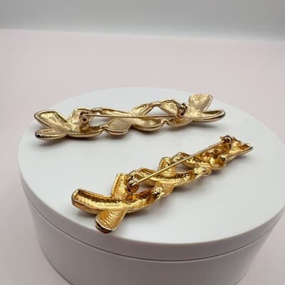 Vintage 90s Gold Tone Abstract X Glossy Brooch Pin Set Textured Women's Jewelry - Thumbnail 7