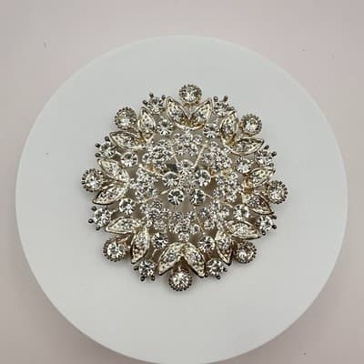 Vintage 80s Clear Glass Starburst Floral Brooch Silver Tone Statement Jewelry - Thumbnail 2