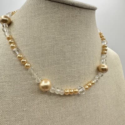 Vintage 90s Y2K Faux Pearl Glass Beaded Chunky Necklace Retro Women's Jewelry - Thumbnail 3