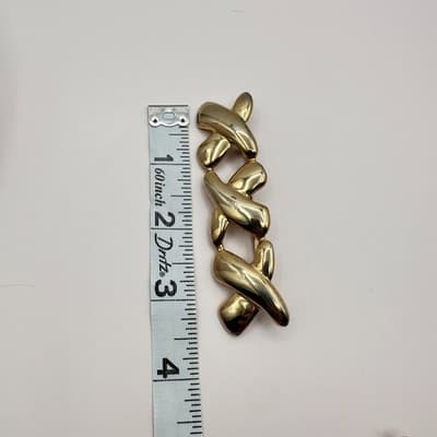 Vintage 90s Gold Tone Abstract X Glossy Brooch Pin Set Textured Women's Jewelry - Thumbnail 9