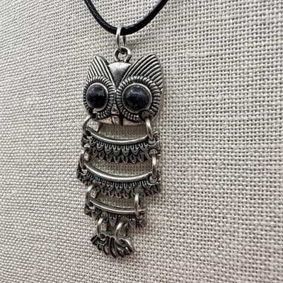 Vintage Y2K Silver Tone Articulated Owl Black Eyes Pendant Necklace Jewelry 90s - Thumbnail 6