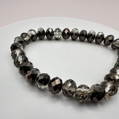 Vintage 90s Gray Smoke Glass Beaded Stretch Bracelet Boho Chic Fashion Jewelry - Thumbnail 3