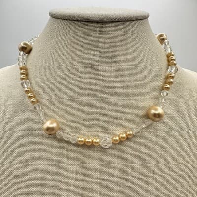 Vintage 90s Y2K Faux Pearl Glass Beaded Chunky Necklace Retro Women's Jewelry - Thumbnail 2
