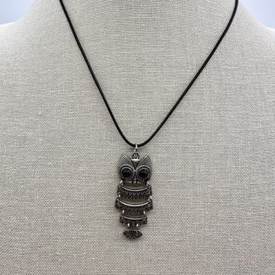 Vintage Y2K Silver Tone Articulated Owl Black Eyes Pendant Necklace Jewelry 90s - Thumbnail 3