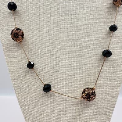 Vintage 90s Black Station Beaded Pave Ball Necklace Gold Tone Chain Jewelry Y2K - Thumbnail 4