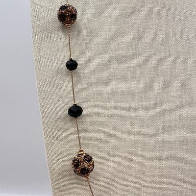 Vintage 90s Black Station Beaded Pave Ball Necklace Gold Tone Chain Jewelry Y2K - Thumbnail 7