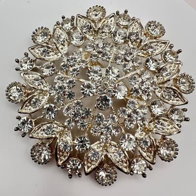 Vintage 80s Clear Glass Starburst Floral Brooch Silver Tone Statement Jewelry - Thumbnail 10
