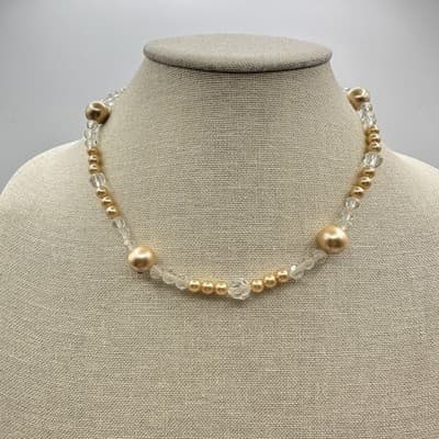 Vintage 90s Y2K Faux Pearl Glass Beaded Chunky Necklace Retro Women's Jewelry - Thumbnail 6