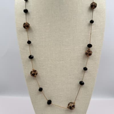 Vintage 90s Black Station Beaded Pave Ball Necklace Gold Tone Chain Jewelry Y2K - Thumbnail 8